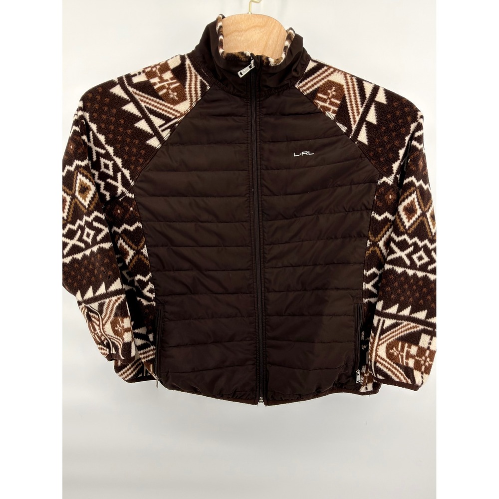 Lauren Ralph Lauren Active Jacket Women Small Brown Southwestern Quilted Fleece